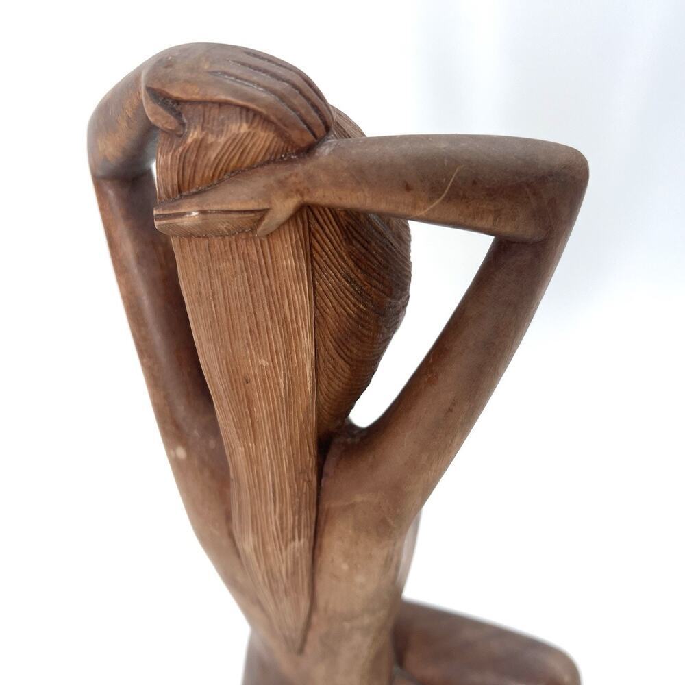 Vintage Balinese Hand Carved Wood Posing Woman Statue Bali Indonesian Art - Picture 6 of 8